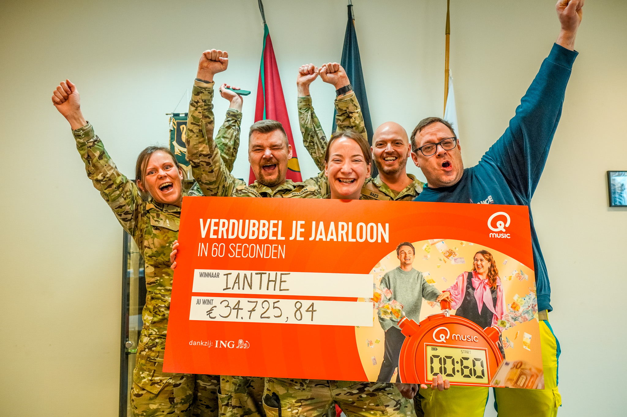 Dierenartsassistente Ianthe verdubbelt haar jaarloon in 60 seconden en wint 34.725 euro, Q-dj’s Maarten & Dorothee spelen verder en verdubbelen het jaarloon van een tweede Qmusic-luisteraar